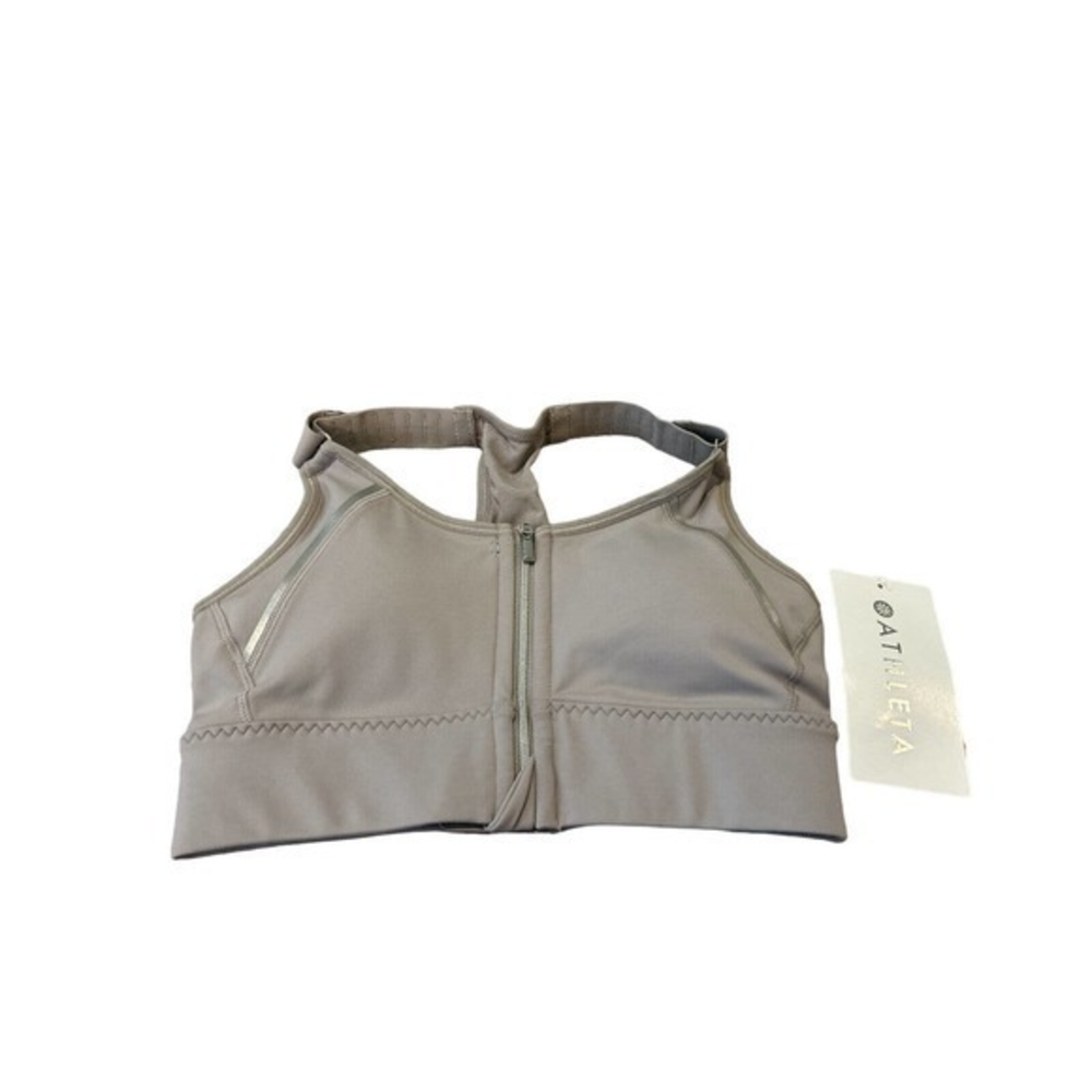 NEW Athleta Empower Sport Bra XXSmall Zip Front Reflective Strip Gray Racerback